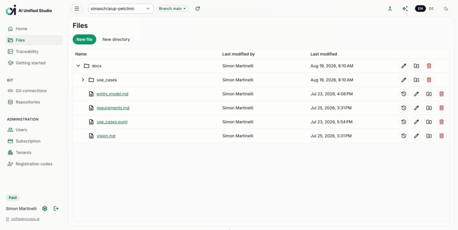 Studio files view showing the docs folder of the repository (light mode)