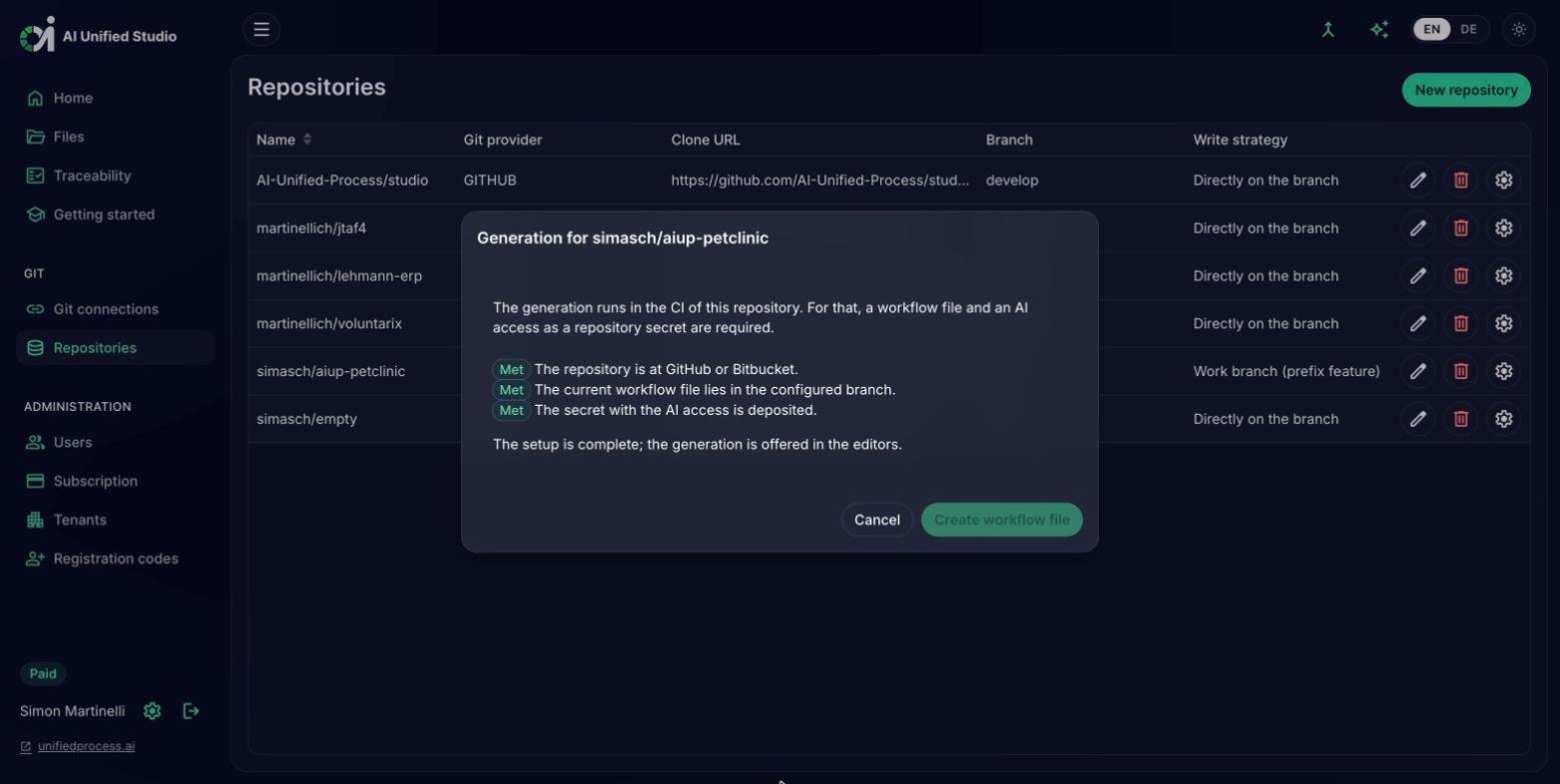 Studio generation setup with all preconditions checked and met (dark mode)