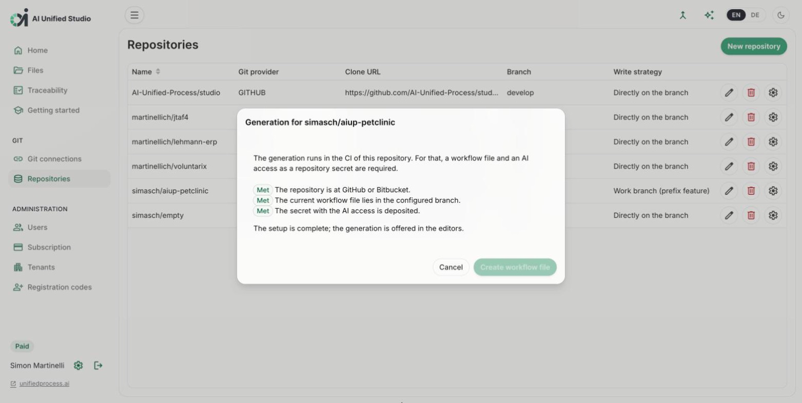 Studio generation setup with all preconditions checked and met (light mode)