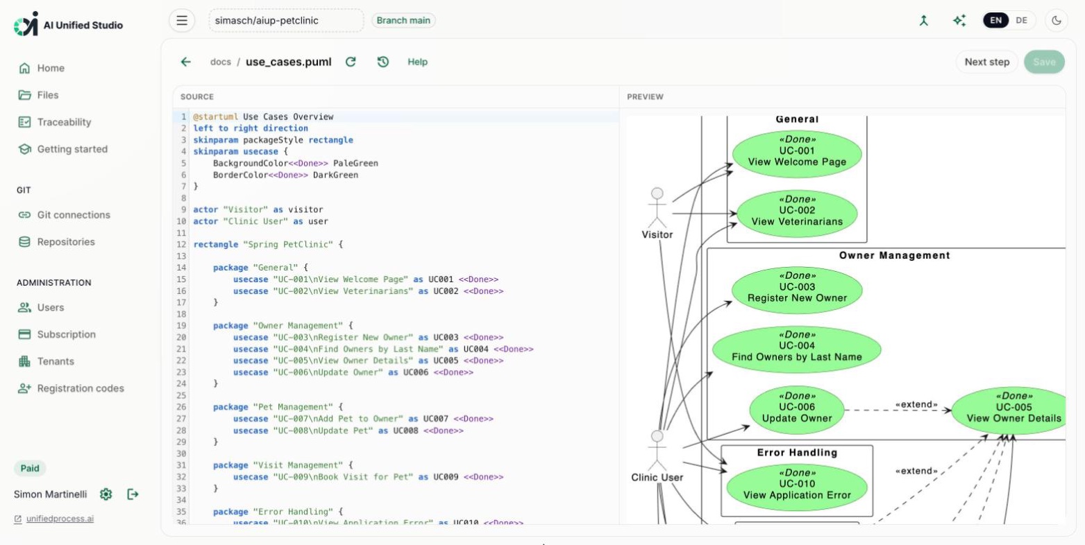 Studio PlantUML editor for the use case diagram with live preview (light mode)